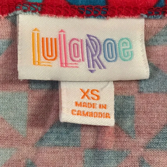 LuLaRoe red and blue graphic print hi-low top - Picture 6 of 7